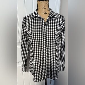 Talbots Women's Size 10P Gingham Button-Down Shirt Classic Fit Black & White